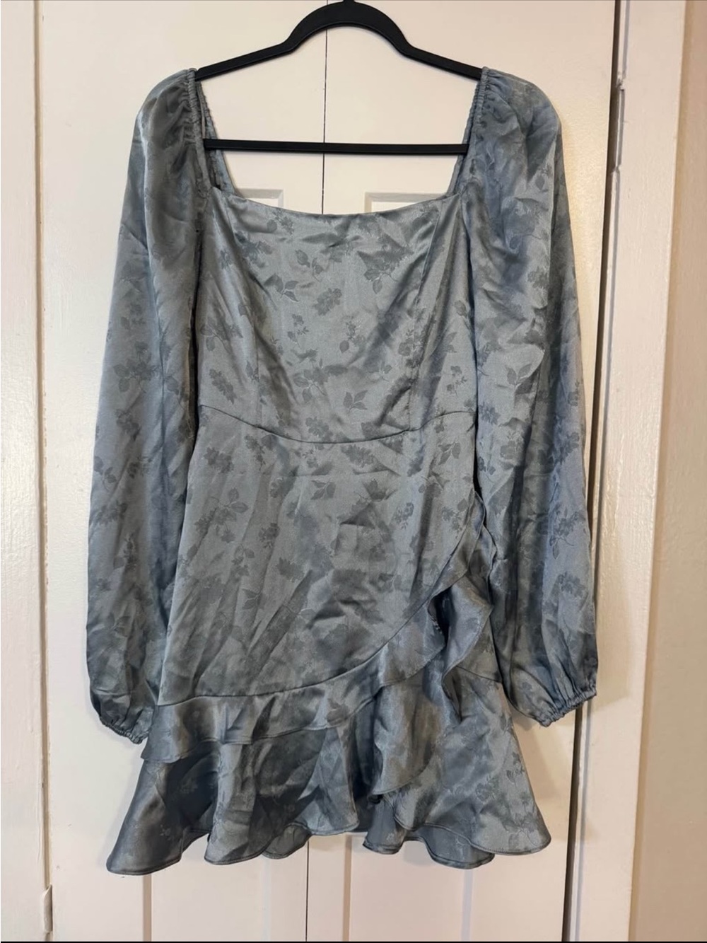 Altar'd State Pale Blue Floral Long Sleeve Ruffle Dress